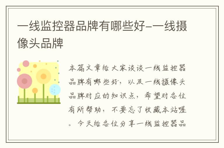 一线监控器品牌有哪些好-一线摄像头品牌