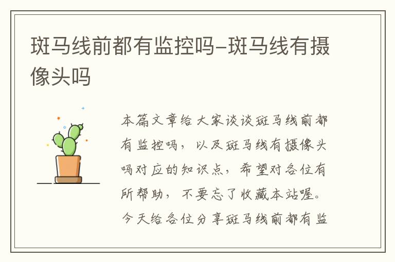 斑马线前都有监控吗-斑马线有摄像头吗