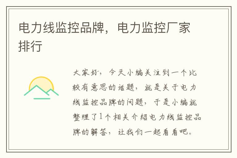 电力线监控品牌,电力监控厂家排行