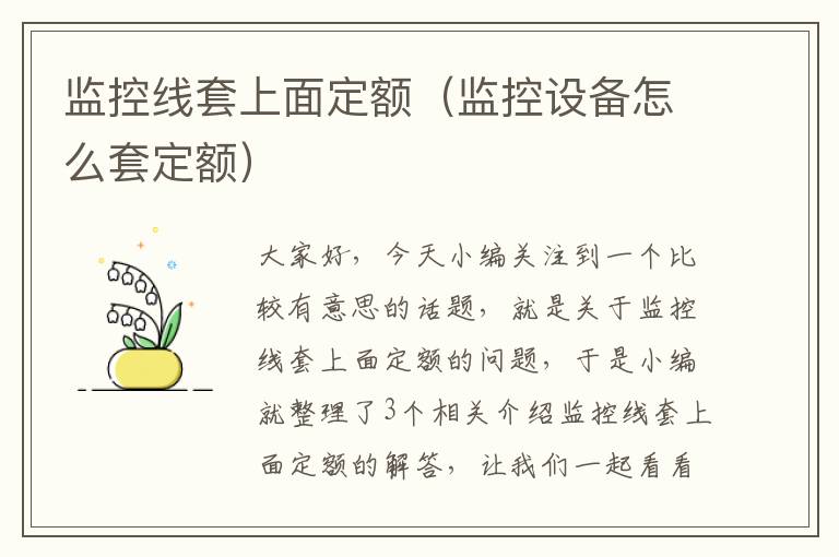 监控线套上面定额(监控设备怎么套定额)