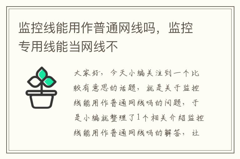 监控线能用作普通网线吗,监控专用线能当网线不