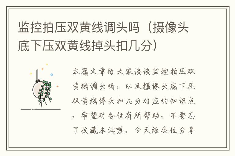 监控拍压双黄线调头吗(摄像头底下压双黄线掉头扣几分)