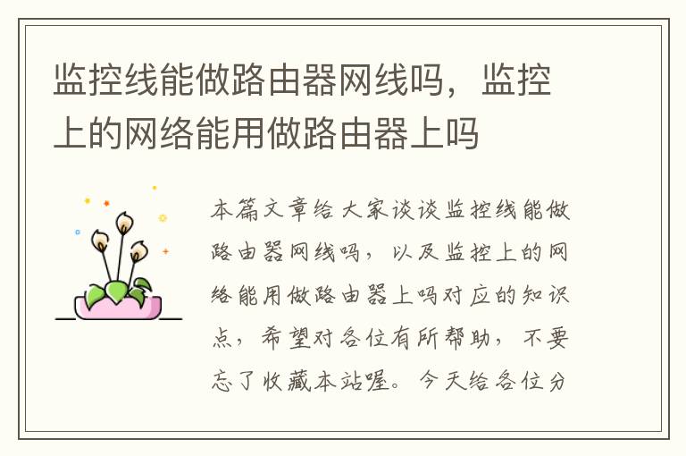 监控线能做路由器网线吗,监控上的网络能用做路由器上吗