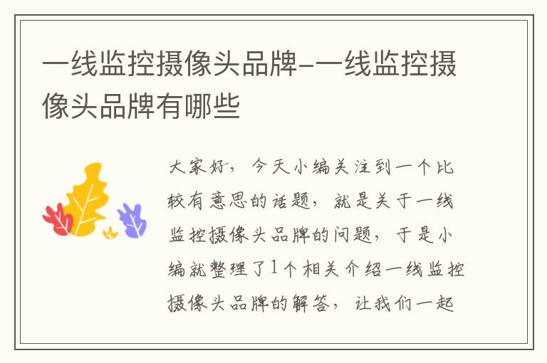 一线监控摄像头品牌-一线监控摄像头品牌有哪些