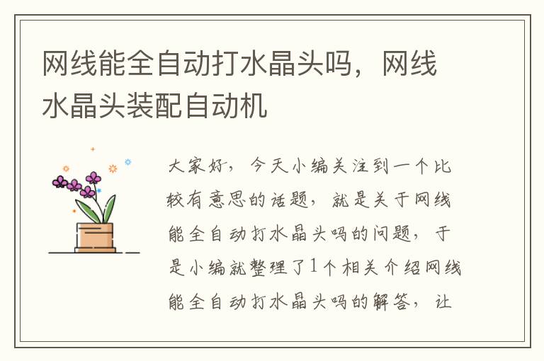网线能全自动打水晶头吗,网线水晶头装配自动机