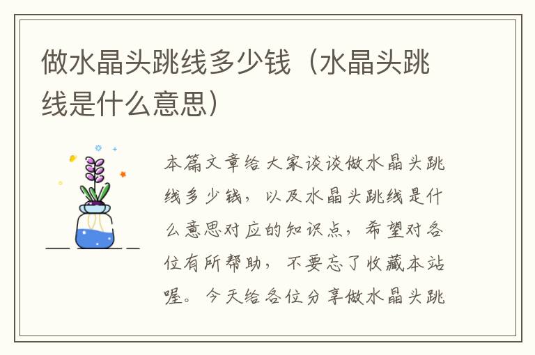 做水晶头跳线多少钱(水晶头跳线是什么意思)