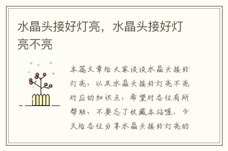 水晶头接好灯亮,水晶头接好灯亮不亮