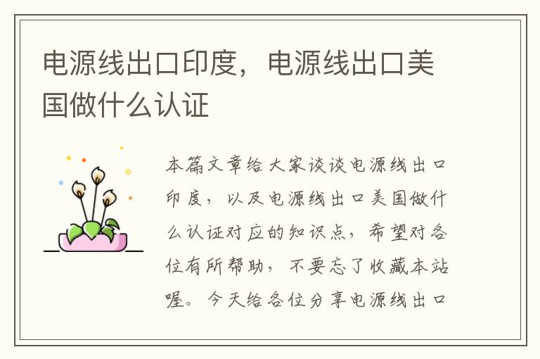 电源线出口印度,电源线出口美国做什么认证