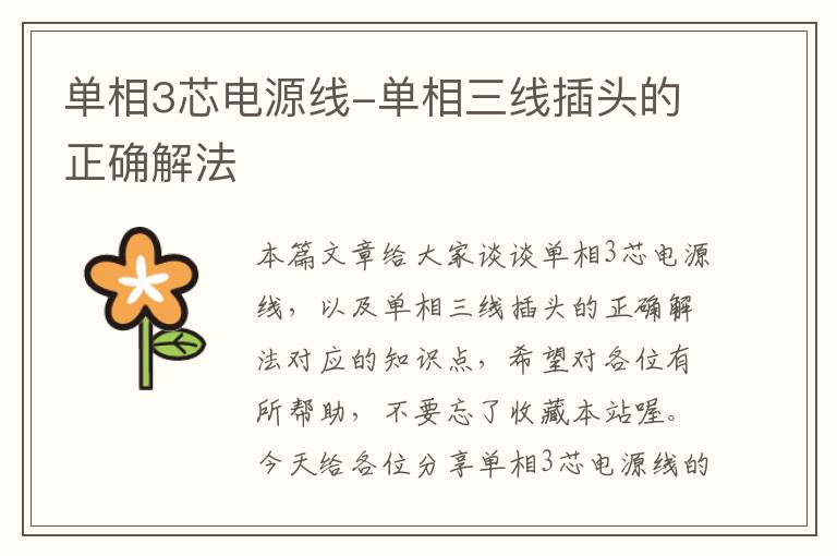 单相3芯电源线-单相三线插头的正确解法