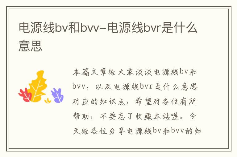 电源线bv和bvv-电源线bvr是什么意思