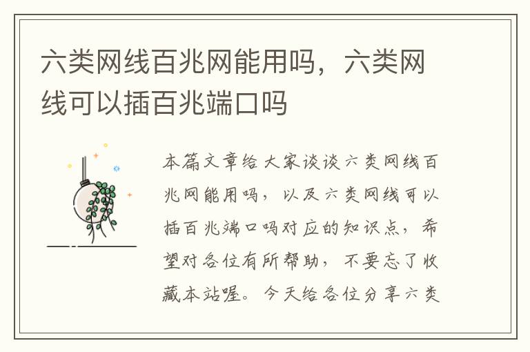 六类网线百兆网能用吗,六类网线可以插百兆端口吗