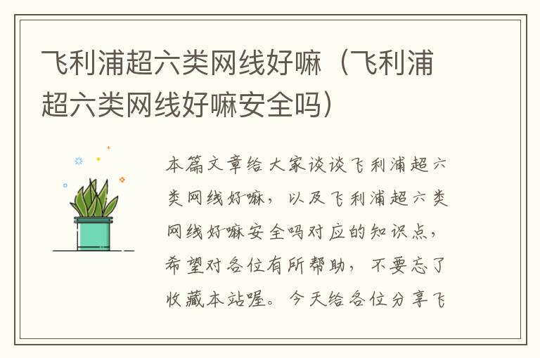 飞利浦超六类网线好嘛(飞利浦超六类网线好嘛安全吗)