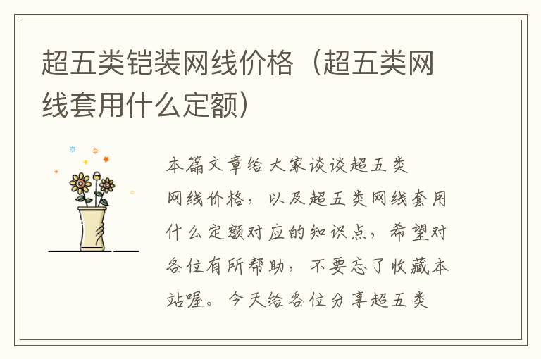 超五类铠装网线价格(超五类网线套用什么定额)