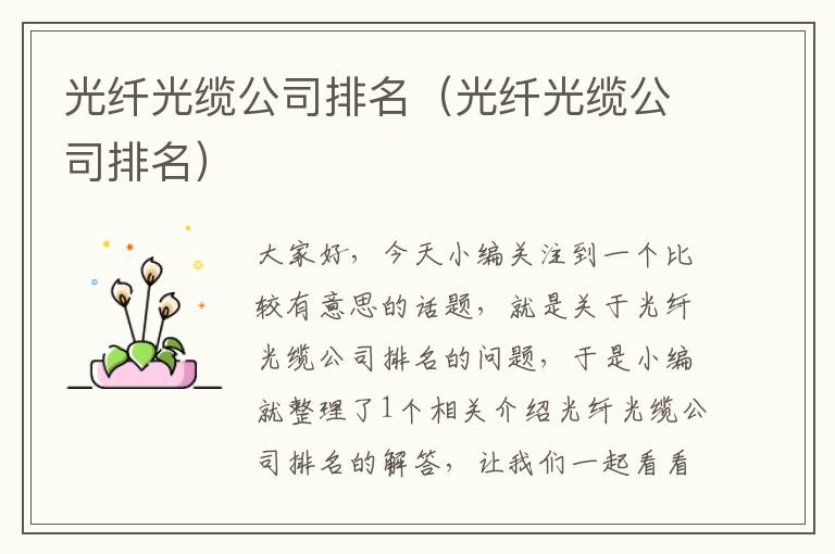 光纤光缆公司排名(光纤光缆公司排名)