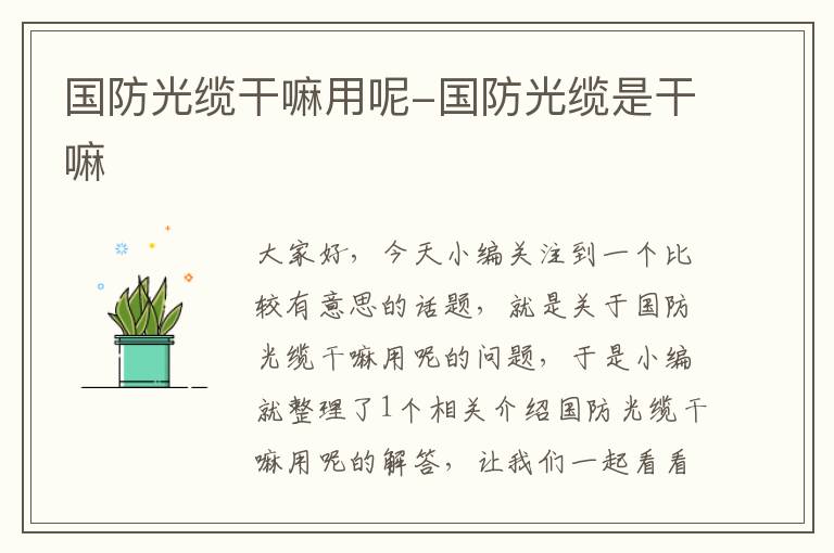 国防光缆干嘛用呢-国防光缆是干嘛