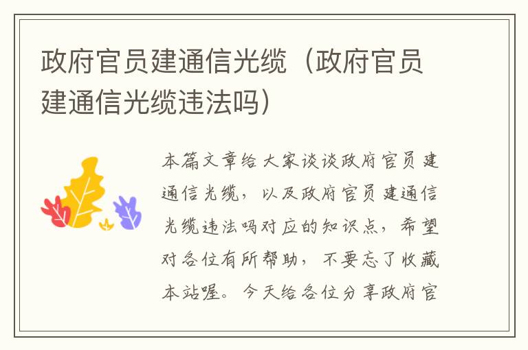 政府官员建通信光缆(政府官员建通信光缆违法吗)