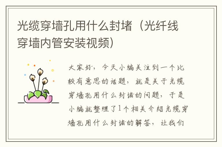 光缆穿墙孔用什么封堵(光纤线穿墙内管安装视频)