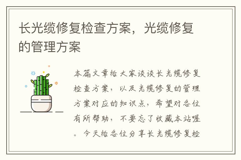 长光缆修复检查方案,光缆修复的管理方案