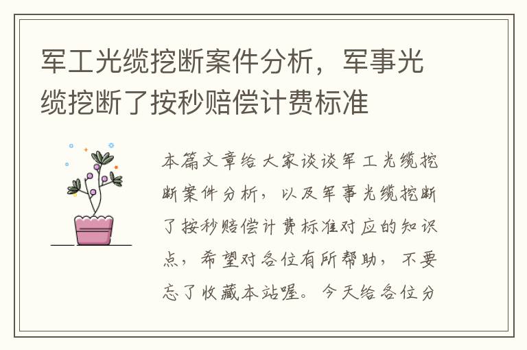 军工光缆挖断案件分析,军事光缆挖断了按秒赔偿计费标准