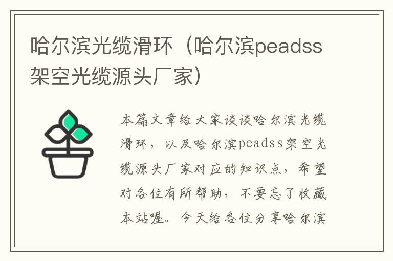 哈尔滨光缆滑环(哈尔滨peadss架空光缆源头厂家)