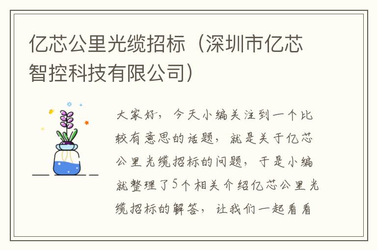 亿芯公里光缆招标(深圳市亿芯智控科技有限公司)