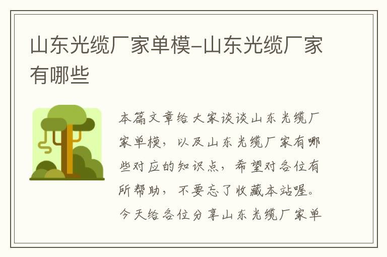 山东光缆厂家单模-山东光缆厂家有哪些