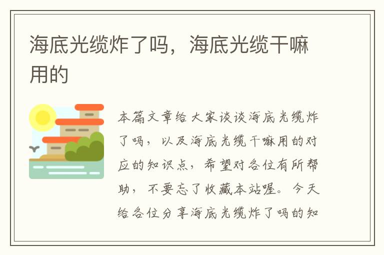海底光缆炸了吗,海底光缆干嘛用的
