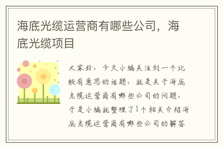 海底光缆运营商有哪些公司,海底光缆项目
