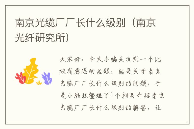 南京光缆厂厂长什么级别(南京光纤研究所)