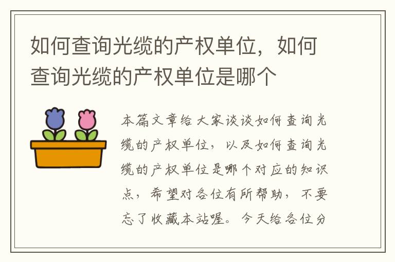 如何查询光缆的产权单位,如何查询光缆的产权单位是哪个