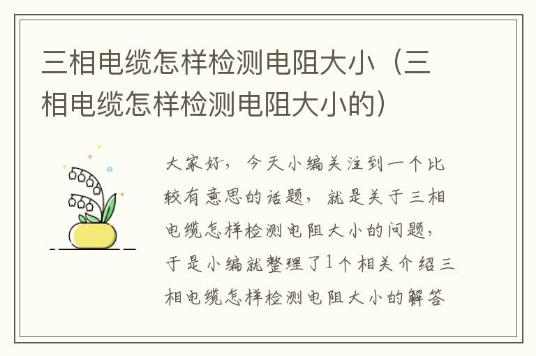 三相电缆怎样检测电阻大小(三相电缆怎样检测电阻大小的)