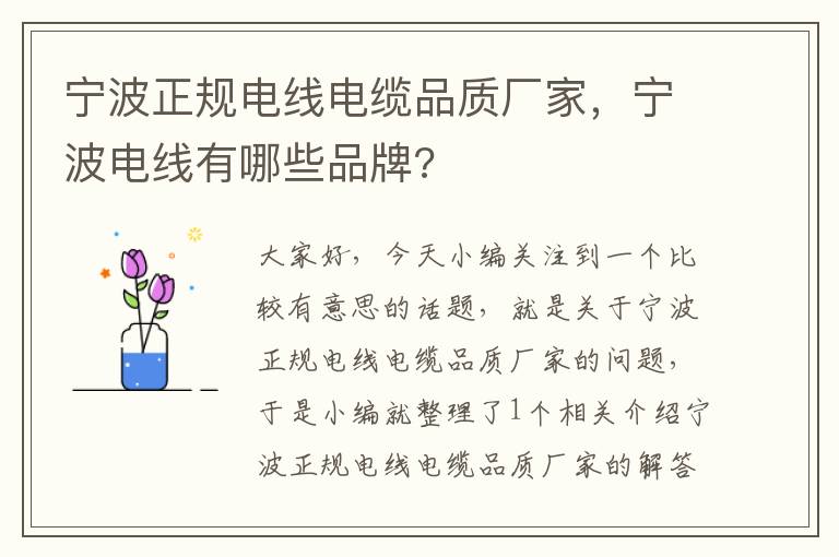 宁波正规电线电缆品质厂家,宁波电线有哪些品牌?