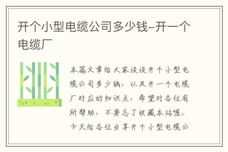 开个小型电缆公司多少钱-开一个电缆厂