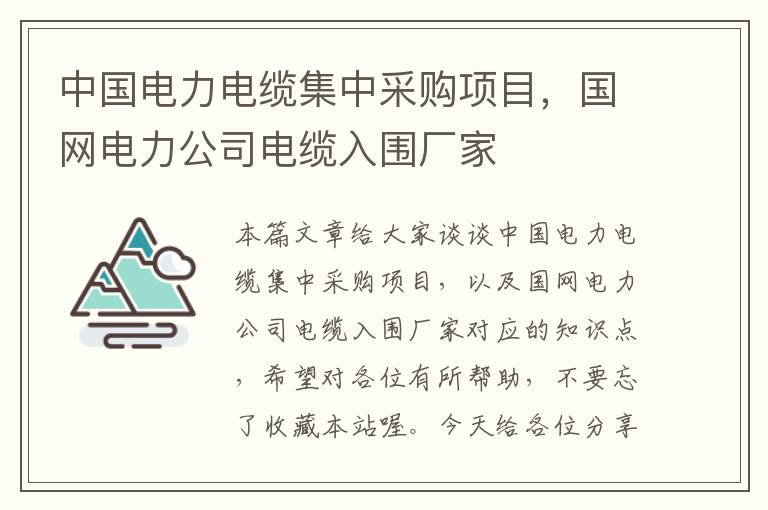 中国电力电缆集中采购项目,国网电力公司电缆入围厂家