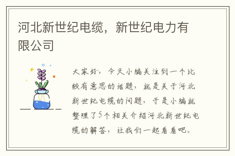 河北新世纪电缆,新世纪电力有限公司