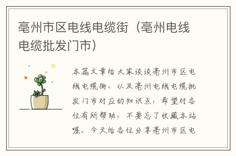 亳州市区电线电缆街(亳州电线电缆批发门市)
