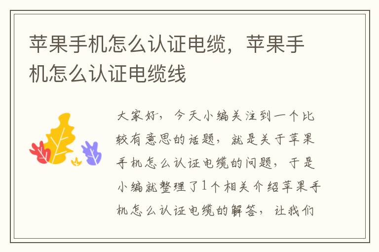 苹果手机怎么认证电缆,苹果手机怎么认证电缆线