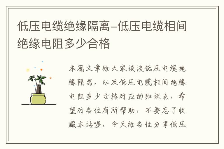 低压电缆绝缘隔离-低压电缆相间绝缘电阻多少合格