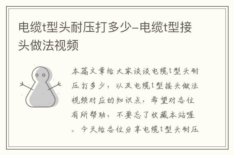 电缆t型头耐压打多少-电缆t型接头做法视频
