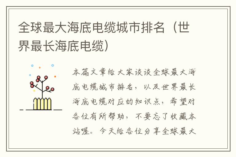 全球最大海底电缆城市排名(世界最长海底电缆)