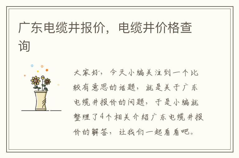 广东电缆井报价,电缆井价格查询