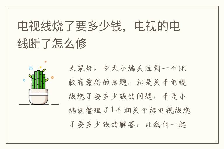 电视线烧了要多少钱,电视的电线断了怎么修