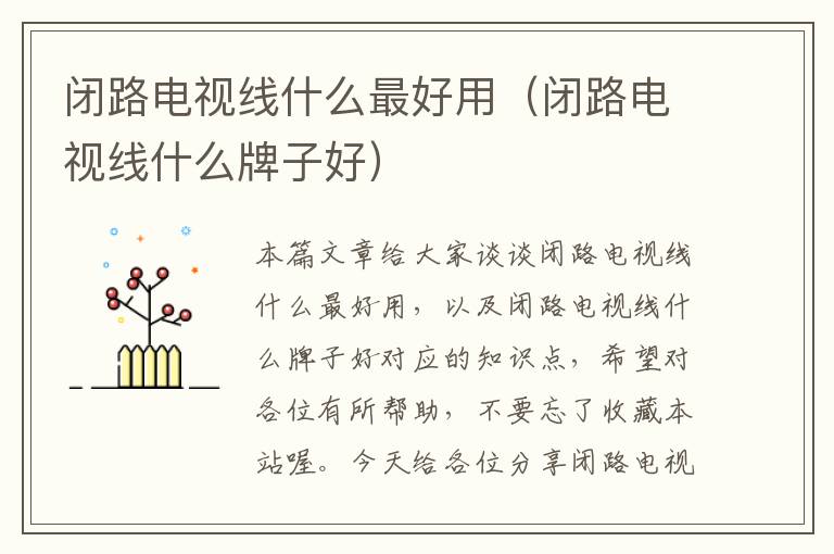 闭路电视线什么最好用(闭路电视线什么牌子好)