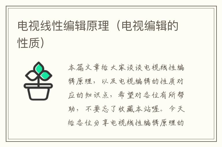 电视线性编辑原理(电视编辑的性质)