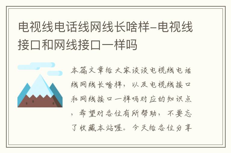 电视线电话线网线长啥样-电视线接口和网线接口一样吗