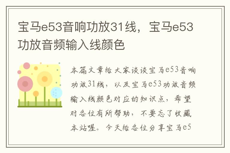 宝马e53音响功放31线,宝马e53功放音频输入线颜色