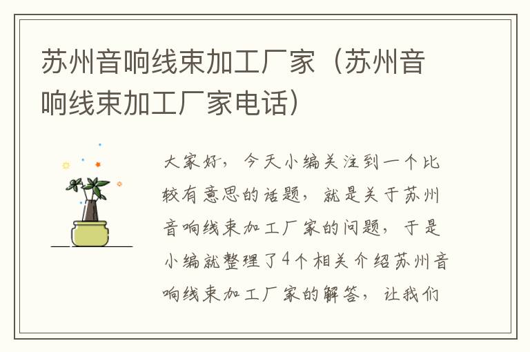 苏州音响线束加工厂家(苏州音响线束加工厂家电话)