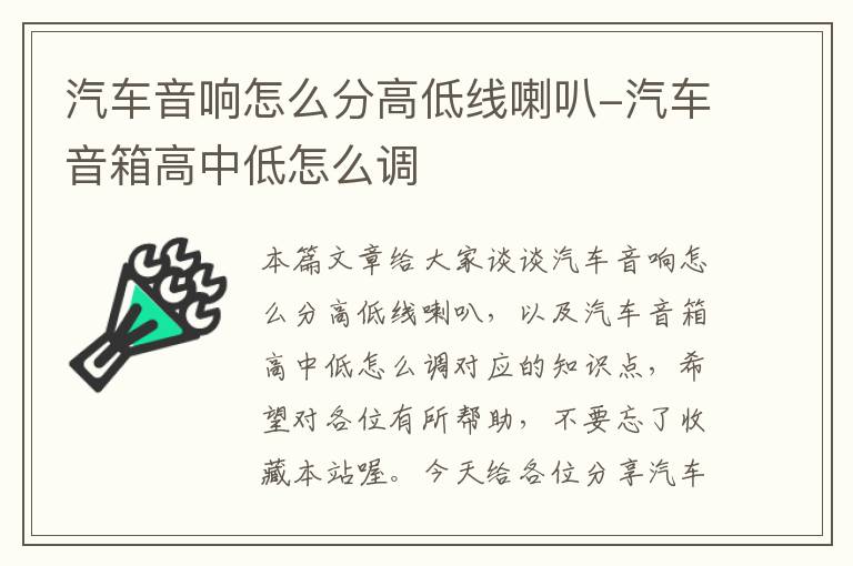 汽车音响怎么分高低线喇叭-汽车音箱高中低怎么调