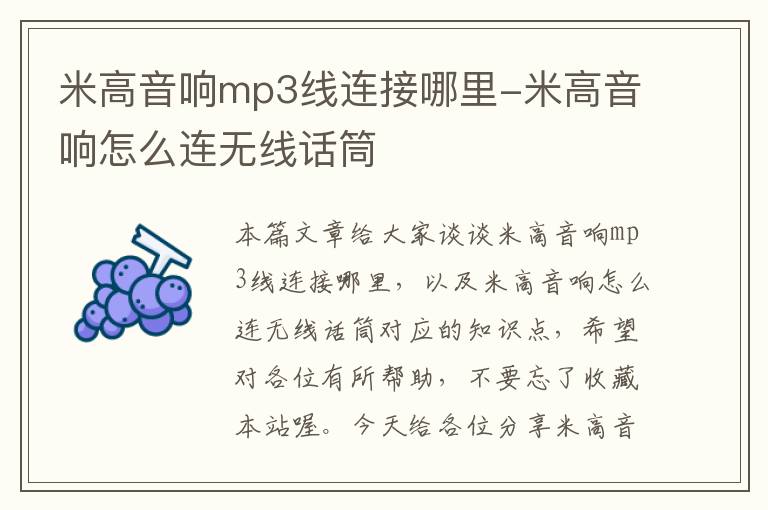 米高音响mp3线连接哪里-米高音响怎么连无线话筒