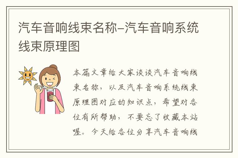 汽车音响线束名称-汽车音响系统线束原理图